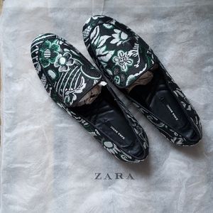 Zara flower embroidered flat summet loafers